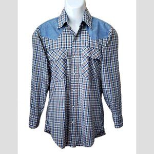 VTG Levi's Western Shirt Plaid Pearl Faced Snaps Men's Slim Small